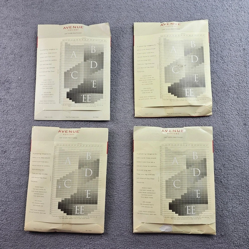 Lot Of 4 Avenue Day Sheer Pantyhose Womens Size E‎ Navy White Sandalfoot Tights